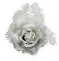 Deko-Rosen am Clip Weiß, Silber 9cm 2St.