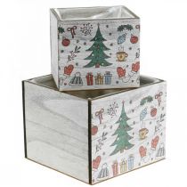 Artikel Pflanzgefäß Holz Weihnachtsdeko Weiß, Bunt 20×20/15×15cm 2er-Set