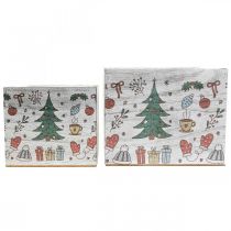 Artikel Pflanzgefäss Holz quadratisch 20×20cm und 15×15cm Weiss gewaschen mit Weihnachtsmotiv 2er-Set