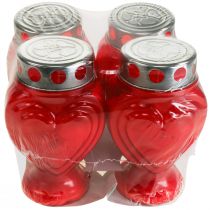 Artikel Grabkerzen Herzform Rot Kunststoff mit Silberdeckel 9×8×15cm 24h Brenndauer