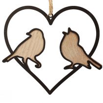 Artikel Hängedekoration Herz aus Holz und Metall mit Vogelmotiv, 12cm, 4er-Set