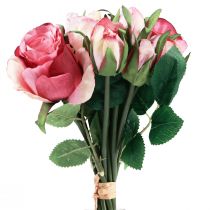 Kunstrosen Rosa Pink Künstliche Rosen Deko Strauß 29cm 12St