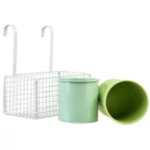 Artikel Blumentopf-Set hängend aus Metall mit Halter, grün, 10,5 x 10 cm, Balkon-Deko