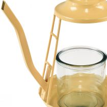 Artikel Teelichthalter aus Metall und Glas in Orange mit Teekannen-Design, 22 cm