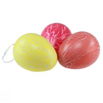 Artikel Dekohänger Ostereier Kunststoff 15cm Gelb/Rosa/Rot mit Krakelee-Effekt, 3er Set