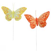 Artikel Deko Schmetterlinge am Draht Federn Orange Gelb 7×11cm 12St