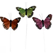 Artikel Deko Schmetterlinge am Draht Federn Grün Pink Orange 6,5×10cm 12St