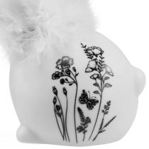 Artikel Keramikhasen sitzend Weiss mit Blumen und Federn 9×7×14cm Innenbereich 2er-Set