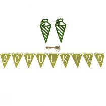 Deko Einschulung Wimpelkette Girlande aus Filz Grün Hellgrün 295cm