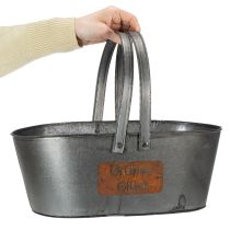 Artikel Pflanzkorb Metall Silbern „Grünes Glück“ mit Edelrost Schriftzug, 40 x 24 x 15 cm