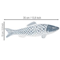 Artikel Holzfisch Blau-Weiss aus Holzmehl 35 cm für Dekoration
