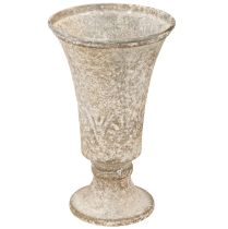 Artikel Antiker Metall-Kelch Vase Ø11cm H17,5cm Vintage-Stil Weissbraungrau für Tischdekoration