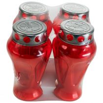 Artikel Grabkerzen Rot aus Kunststoff mit Deckel Ø9cm H17cm 4er-Set