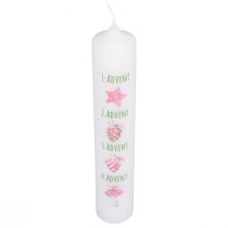 Artikel Adventskerze, weisse Stumpenkerze mit Weihnachtsmotiven, 265 mm hoch, Ø 50 mm