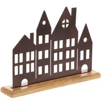 Artikel Häuserreihe aus Metall mit Holzsockel 30 cm Kupferfarben
