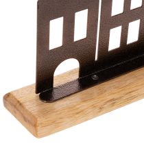 Artikel Häuserreihe aus Metall mit Holzsockel 30 cm Kupferfarben