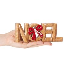 Artikel Schriftzug Noel aus Holz mit roter Schleife 18 cm für Innenbereich