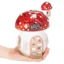 Artikel Dekoratives Pilzhaus aus Keramik für Teelicht, handbemalt, 21 cm, Rot-Weiss