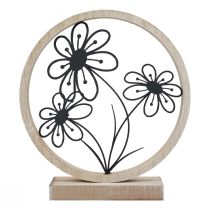 Artikel Tischdekoration Holz-Metall-Ring mit schwarzen Blumen Ø17,5cm, naturfarben