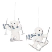 Artikel Anhänger Eisbär auf Skiern mit Schal 10cm Weiss Kunststoff 2er-Set