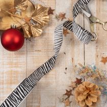 Artikel Geschenkband Polyester Zebramuster 25mm x 20m Schwarz-Weiss