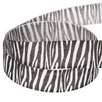 Artikel Geschenkband Polyester Zebramuster 25mm x 20m Schwarz-Weiss