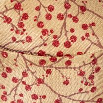 Artikel Dekoband Zweige mit roten Glitterbeeren 40mm x 15m Beige-Braun