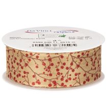 Artikel Dekoband Zweige mit roten Glitterbeeren 40mm x 15m Beige-Braun