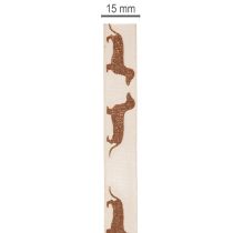 Artikel Geschenkband aus Polyester mit Dackelmotiv 15mm x 18m in Creme und Braun für Dekoration und Basteln
