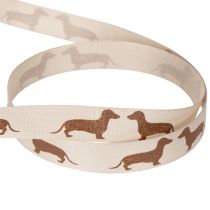 Artikel Geschenkband aus Polyester mit Dackelmotiv 15mm x 18m in Creme und Braun für Dekoration und Basteln