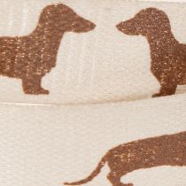 Artikel Geschenkband aus Polyester mit Dackelmotiv 15mm x 18m in Creme und Braun für Dekoration und Basteln