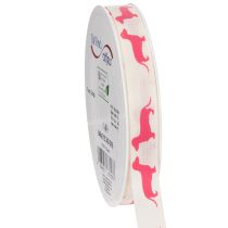 Artikel Dekorationsband mit Dackelmotiv 15mm Weiss Rosa 18m Rolle