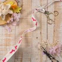 Artikel Dekorationsband mit Dackelmotiv 15mm Weiss Rosa 18m Rolle