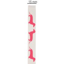 Artikel Dekorationsband mit Dackelmotiv 15mm Weiss Rosa 18m Rolle