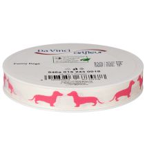 Artikel Dekorationsband mit Dackelmotiv 15mm Weiss Rosa 18m Rolle