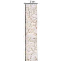 Artikel Dekoband Transparent aus Organza 15 mm x 20 m Schwarz mit goldenem Muster für Tisch- und Geschenkdekoration
