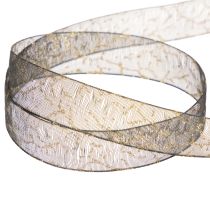 Artikel Dekoband Transparent aus Organza 15 mm x 20 m Schwarz mit goldenem Muster für Tisch- und Geschenkdekoration