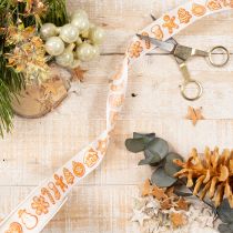 Artikel Geschenkband aus Polyester mit Lebkuchenmotiven 25 mm 18 m Weiss-Orange