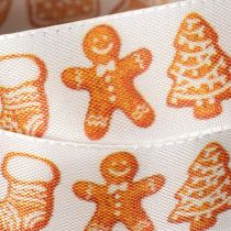 Artikel Geschenkband aus Polyester mit Lebkuchenmotiven 25 mm 18 m Weiss-Orange