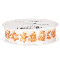 Artikel Geschenkband aus Polyester mit Lebkuchenmotiven 25 mm 18 m Weiss-Orange
