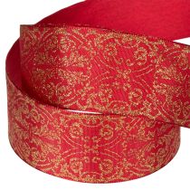 Artikel Geschenkband aus Polyester mit Drahtkante 40 mm x 15 m in Dunkelrot mit goldenem Muster