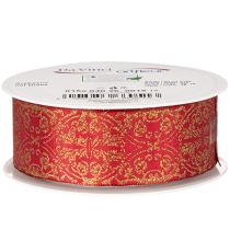 Artikel Geschenkband aus Polyester mit Drahtkante 40 mm x 15 m in Dunkelrot mit goldenem Muster