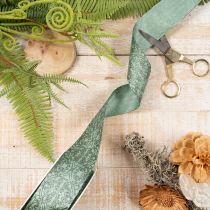 Artikel Geschenkband aus Polyester mit floralem Muster 40mm x 15m in Salbeigrün