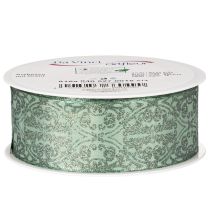 Artikel Geschenkband aus Polyester mit floralem Muster 40mm x 15m in Salbeigrün