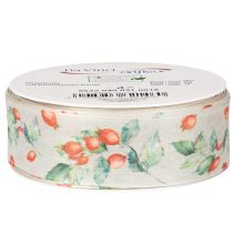 Artikel Geschenkband aus Polyester mit Hagebuttenmotiv und Blättern, 40 mm breit, 18 m lang
