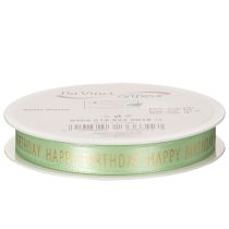 Artikel Schleifenband aus Polyester Happy Birthday 18 m grün mit goldenem Schriftzug 1,5 cm