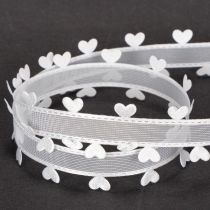 Artikel Dekoband aus Polyester Weiss mit Herzen 20mm x 15m für kreative Dekoration