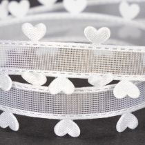 Artikel Dekoband aus Polyester Weiss mit Herzen 20mm x 15m für kreative Dekoration