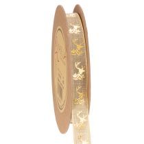 Artikel Dekoband aus Polyester mit Hirschmotiv 15mm x 15m in Braun-Gold für Weihnachtsdekorationen