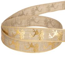 Artikel Dekoband aus Polyester mit Hirschmotiv 15mm x 15m in Braun-Gold für Weihnachtsdekorationen